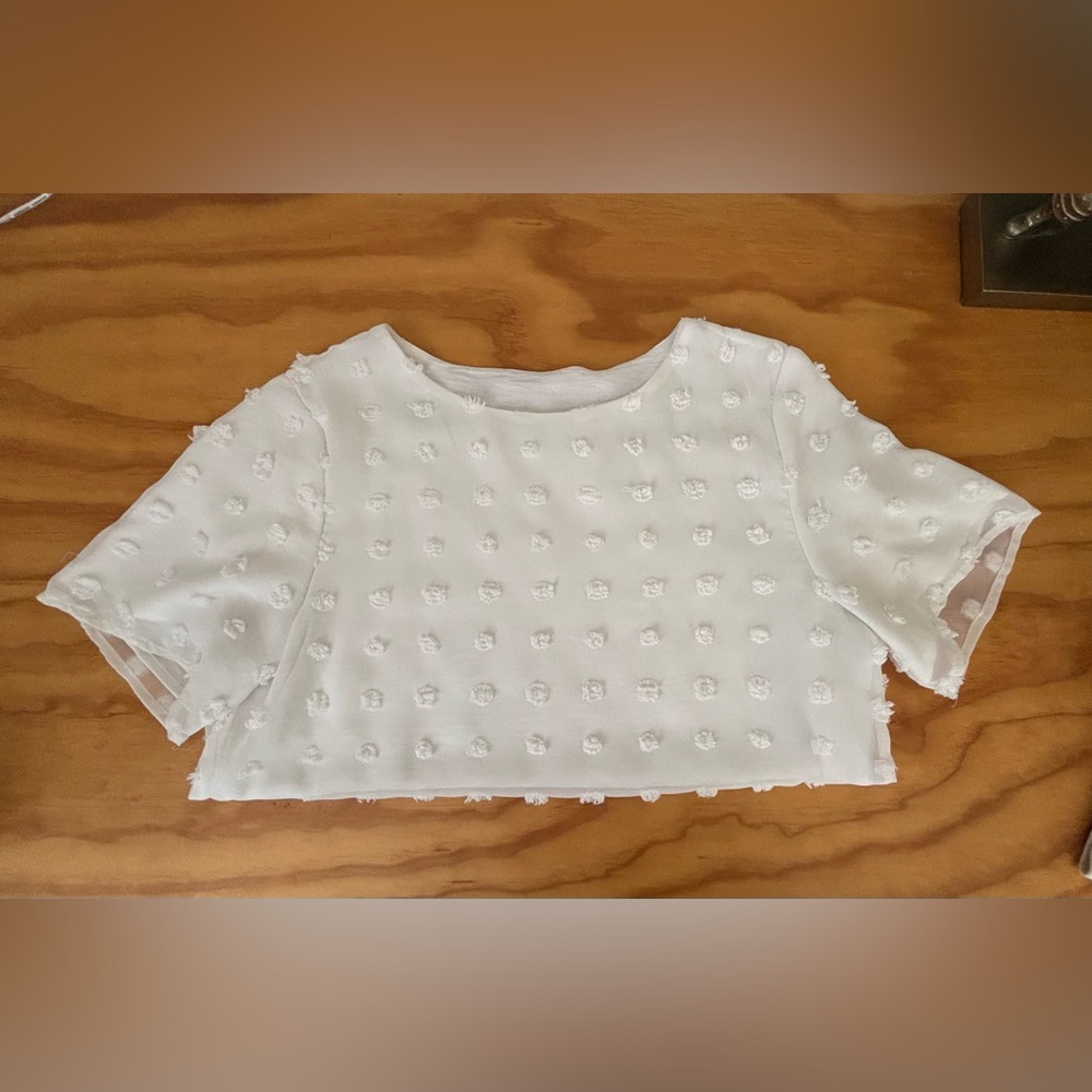 White Textured Short Sleeve Blouse